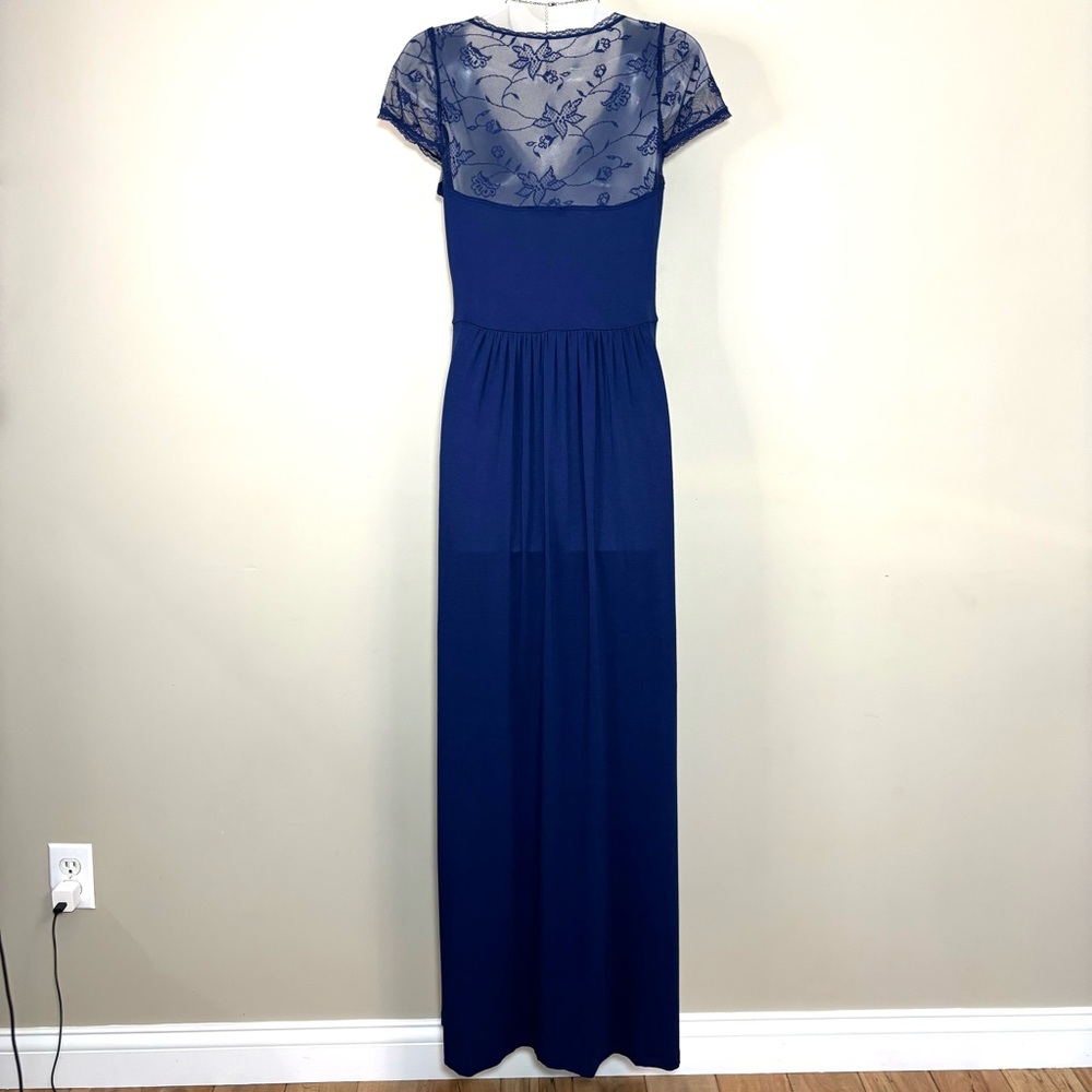 Navy Blue Maxi Dress Lace Cap Sleeves Lace Back Semi-Formal Casual - Picture 5 of 16